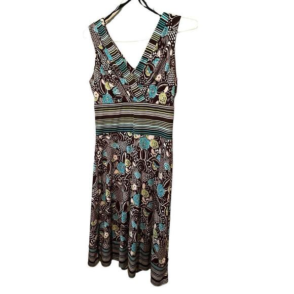 Rabbit Fit & Flare Dress Women's 10 Black Floral Polyester Stretch Surplice Neck - Picture 1 of 7